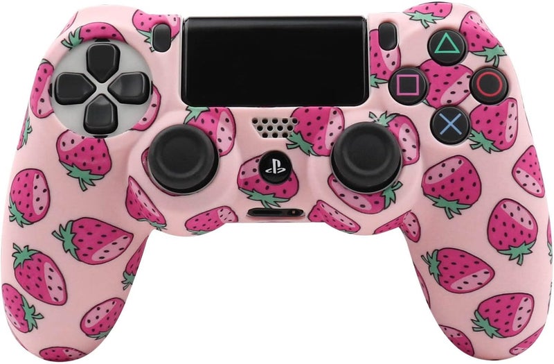 RALAN Pink Controller Skins for PS4,Fruit Silicone Controller Cover Skin Protector Compatible /PS4 Slim/PS4 Pro Controller with 2 Cute Thumb Grips Caps… - Image 2